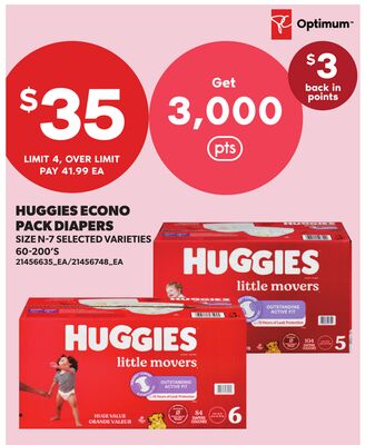 HUGGIES ECONO PACK DIAPERS SIZE N-7, 60-200'S