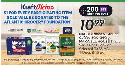 NABOB Roast & Ground Coffee 300-340 g, MAXWELL HOUSE Single Serve pk or Selected TASSIMO T-Discs 8-16 pk