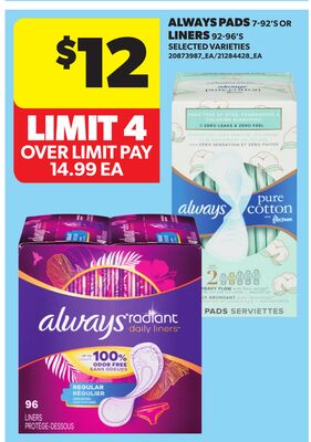 ALWAYS PADS, 7-92'S OR LINERS, 50-289'S