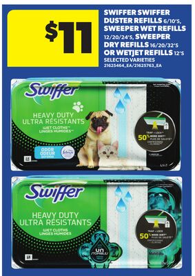 SWIFFER SWIFFER DUSTER REFILLS 6/10'S, SWEEPER WET REFILLS 12/20/24'S, SWEEPER DRY REFILLS 16/20/32'S OR WETJET REFILLS 12'S