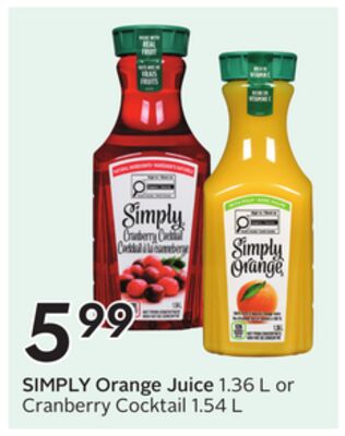 SIMPLY Orange Juice 1.36 L or Cranberry Cocktail 1.54 L