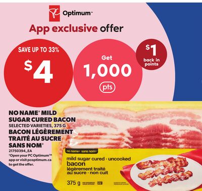 NO NAME® MILD SUGAR CURED BACON, 375 G