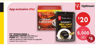 PC® WHOLE BEAN or GROUND COFFEE, 100-920 g or PODS, 30's