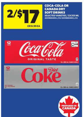 COCA-COLA OR DIET COCA-COLA SOFT DRINKS, 12X355 ML
