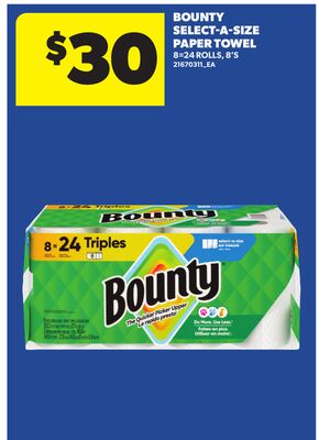 BOUNTY SELECT-A-SIZE PAPER TOWEL, 8-24 ROLLS, 8'S