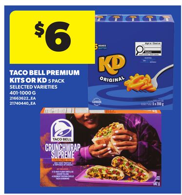 TACO BELL PREMIUM KITS OR KD 5 PACK, 401-1000 G