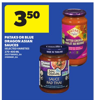PATAKS OR BLUE DRAGON ASIAN SAUCES, 270-400 ML