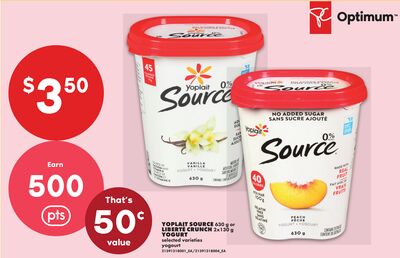 YOPLAIT SOURCE, 630 g or LIBERTÉ CRUNCH, 2x130 g YOGURT