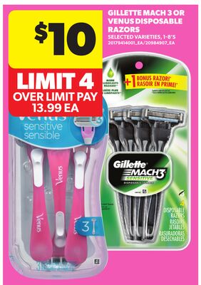 GILLETTE MACH 3 OR VENUS DISPOSABLE RAZORS, 1-8'S