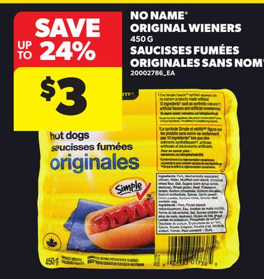 NO NAME® ORIGINAL WIENERS, 450 G
