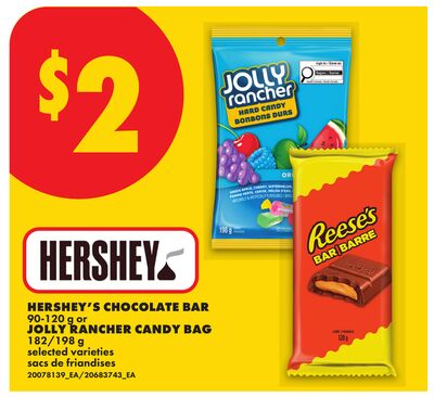 HERSHEY'S CHOCOLATE BAR, 90-120 g or JOLLY RANCHER CANDY BAG, 182/198 g