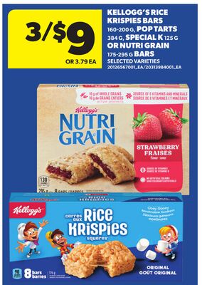 KELLOGG'S RICE KRISPIES BARS, POP TARTS 384 G, SPECIAL K 125 G OR NUTRI GRAIN 175-295 G BARS