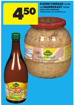 KUHNE VINEGAR, 750 ML or SAUERKRAUT, 790 ML