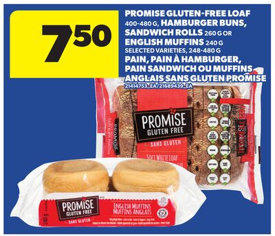 PROMISE GLUTEN-FREE LOAF, 400-480 G, HAMBURGER BUNS, SANDWICH ROLLS, 260 G OR ENGLISH MUFFINS, 240 G, 248-480 G