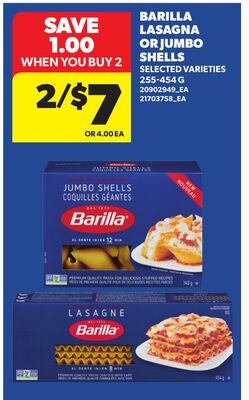 BARILLA LASAGNA OR JUMBO SHELLS, 255-454 G
