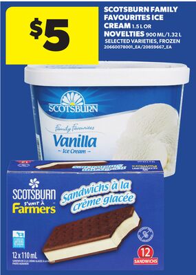 SCOTSBURN FAMILY FAVOURITES ICE CREAM, 1.5 L OR NOVELTIES, 900 ML/1.32 L