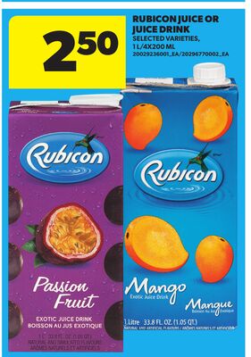 RUBICON JUICE OR JUICE DRINK, 1 L/4X200 ML
