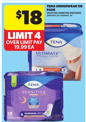 TENA UNDERWEAR OR PADS