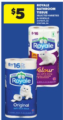 ROYALE BATHROOM TISSUE, 8-16 ROLLS