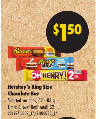 Hershey's King Size Chocolate Bar, , 62 - 83 G