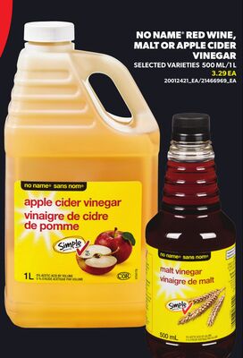 NO NAME® RED WINE, MALT OR APPLE CIDER VINEGAR, 500 ML / 1 L