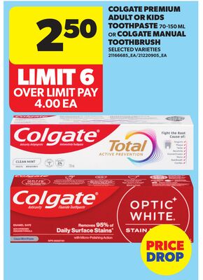 COLGATE PREMIUM ADULT OR KIDS TOOTHPASTE, 70-150 ML OR COLGATE MANUAL TOOTHBRUSH