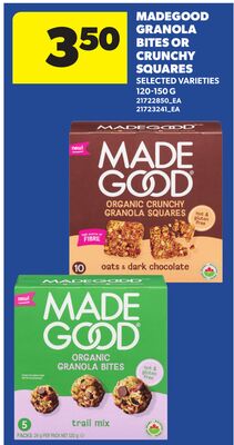 MADEGOOD GRANOLA BITES OR CRUNCHY SQUARES, 120-150 G