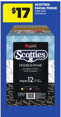 SCOTTIES FACIAL TISSUE, 2 PLY, 12'S