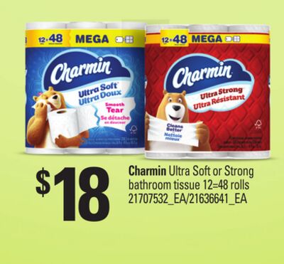 CHARMIN ULTRA SOFT OR STRONG BATHROOM TISSUE, 12=48 rolls