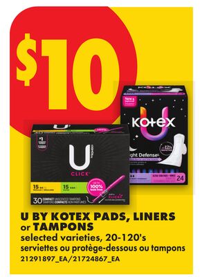 U BY KOTEX PADS, LINERS OR TAMPONS, , 20-120'S