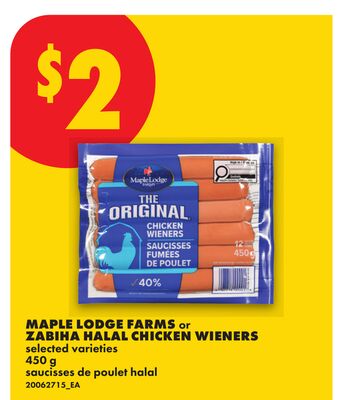 MAPLE LODGE FARMS or ZABIHA HALAL CHICKEN WIENERS
