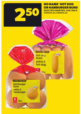 NO NAME® HOT DOG OR HAMBURGER BUNS, 344/360 G