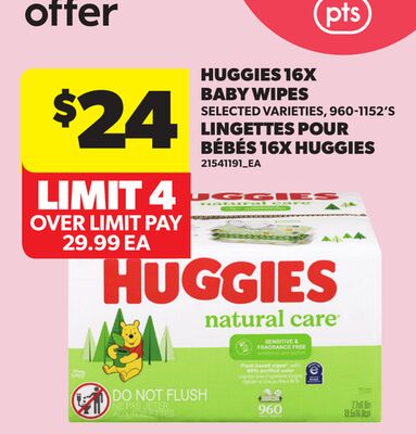 HUGGIES 16X BABY WIPES, 960-1152'S