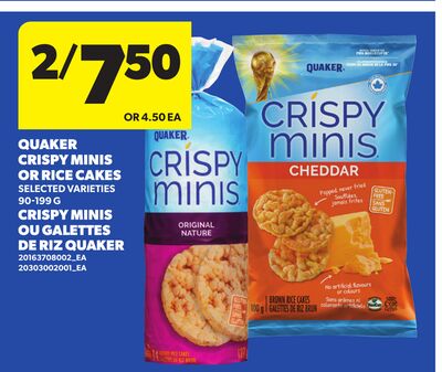 QUAKER CRISPY MINIS OR RICE CAKES, 90 - 100
