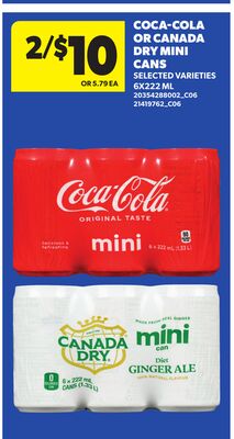 COCA-COLA OR CANADA DRY MINI CARDS, 6X222 ML