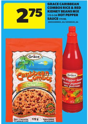 GRACE CARIBBEAN COMBOS RICE & RED KIDNEY BEANS MIX, 175 G OR HOT PEPPER SAUCE, 170 ML