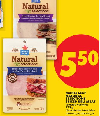 MAPLE LEAF NATURAL SELECTIONS SLICED DELI MEAT, 175 g