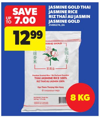 JASMINE GOLD THAI JASMINE RICE, 8 KG