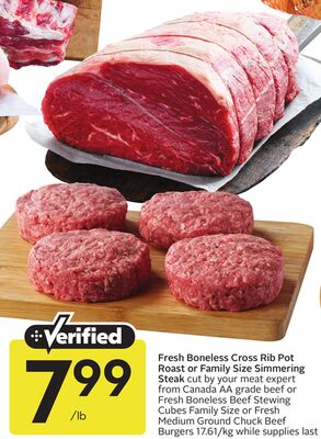 Fresh Boneless Cross Rib Pot Roast or Family Size Simmering Steak