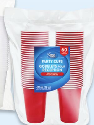 Great Value red colour cups 60s