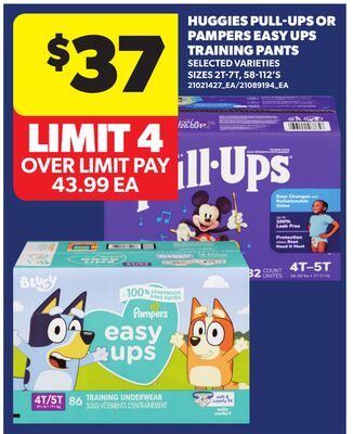 HUGGIES PULL-UPS OR PAMPERS EASY UPS TRAINING PANTS, 58-112'S