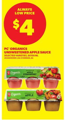 PC® ORGANICS UNSWEETENED APPLE SAUCE, 6X100 ML