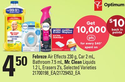 FEBREZE AIR EFFECTS, 230 G, CAR 2 ML, BATHROOM, 7.5 ML, MR. CLEAN LIQUIDS, 1.2 L, ERASERS 2'S