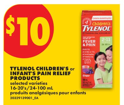 TYLENOL CHILDREN'S or INFANT'S PAIN RELIEF PRODUCTS, 16-20's/24-100 mL