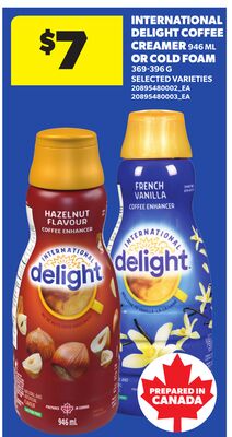 INTERNATIONAL DELIGHT COFFEE CREAMER, 946 ML OR COLD FOAM, 369-396 G