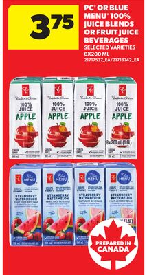 PC® OR BLUE MENU® 100% JUICE BLENDS OR FRUIT JUICE BEVERAGES, 8X200 ML
