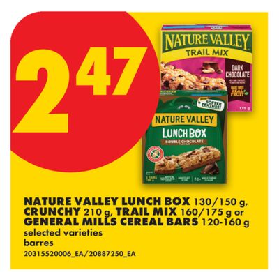NATURE VALLEY LUNCH BOX, 130/150 g, CRUNCHY, 210 g, TRAIL MIX, 160/175 g or GENERAL MILLS CEREAL BARS, 120-160 g