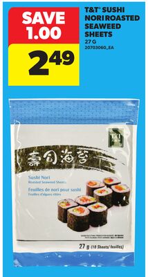T&T SUSHI NORI ROASTED SEAWEED SHEETS, 27 G