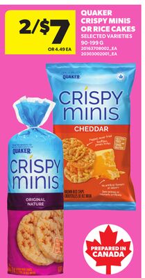 QUAKER CRISPY MINIS OR RICE CAKES, 90-199 G