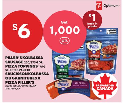 PILLER'S KOLBASSA SAUSAGE 250/375 G OR PIZZA TOPPINGS 175 G